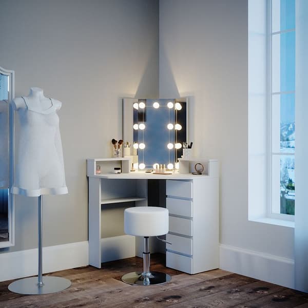 Vicco Tilda sminkbord, Vit, 113,3 cm med LED-belysning och pall