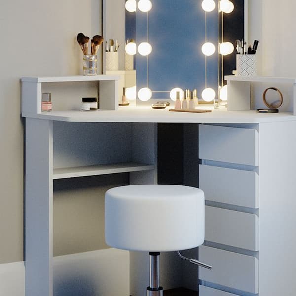 Vicco Tilda sminkbord, Vit, 113,3 cm med LED-belysning och pall