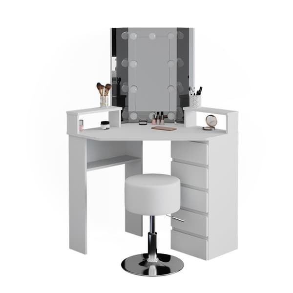 Vicco Tilda sminkbord, Vit, 113,3 cm med LED-belysning och pall