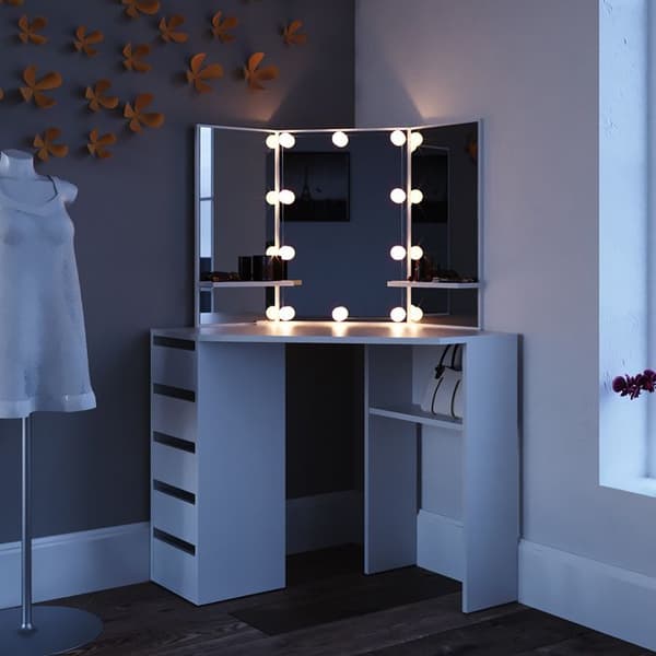 Vicco Arielle sminkbord, Vit, 110 cm med LED-belysning