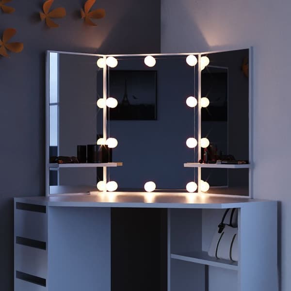 Vicco Arielle sminkbord, Vit, 110 cm med LED-belysning