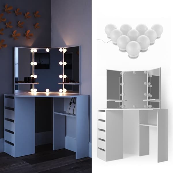 Vicco Arielle sminkbord, Vit, 110 cm med LED-belysning