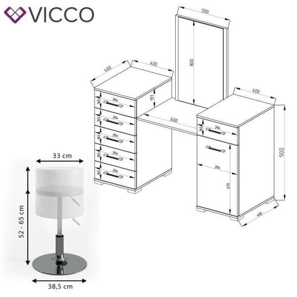 VICCO Zoe Vit sminkbord med pall