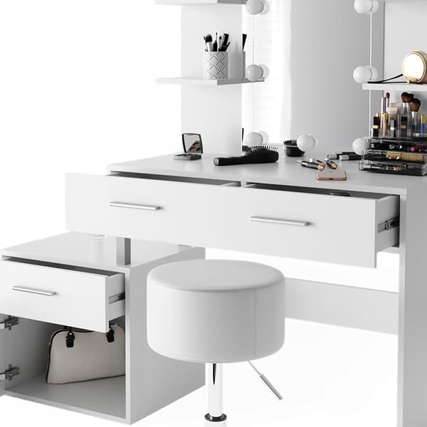Vicco Maria sminkbord, Vit, 132 cm med LED-belysning