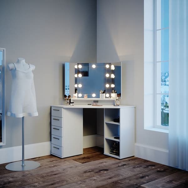 Vicco Sofia sminkbord, Vit, 128 cm med LED-belysning