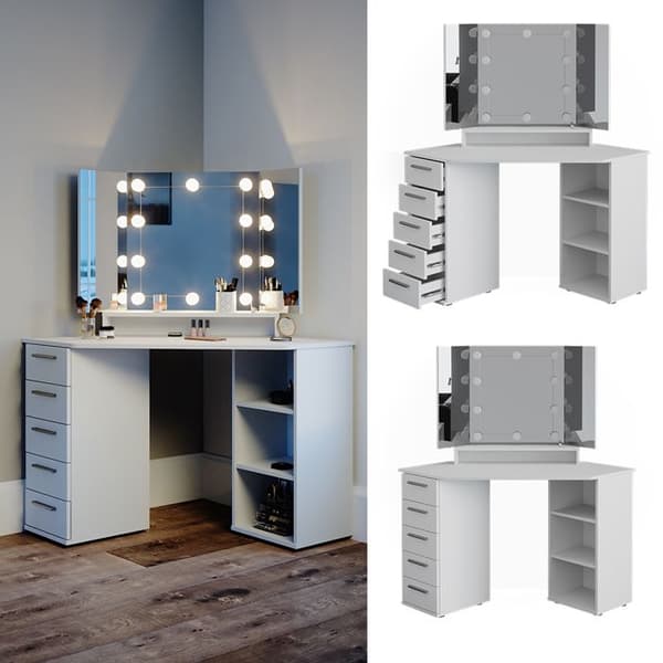 Vicco Sofia sminkbord, Vit, 128 cm med LED-belysning