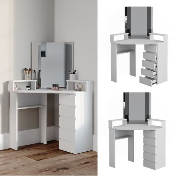 Vicco Hörn sminkbord Sminkbord Bord Tilda sminkbord kista Vit spegel Hylla