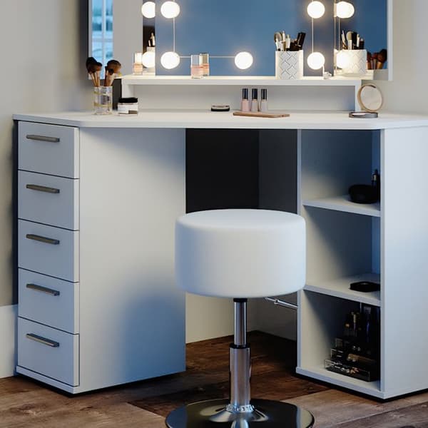 Vicco Sofia sminkbord, Vit, 128 cm med LED-belysning och pall