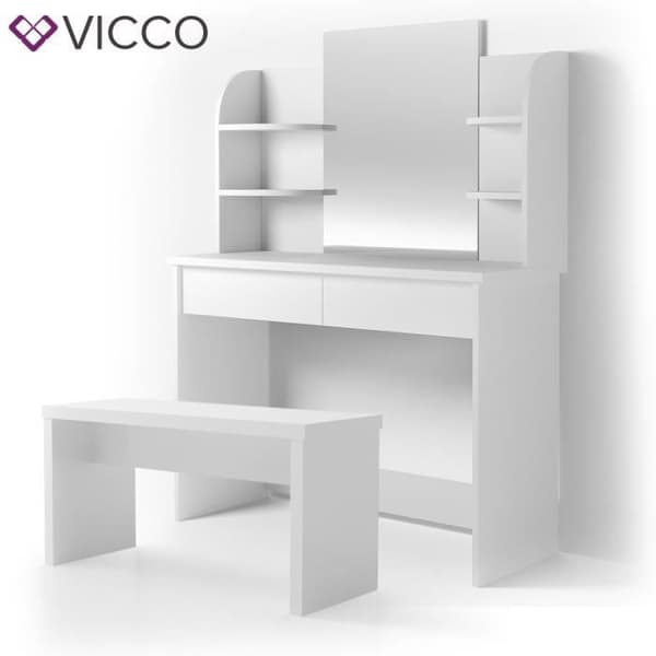 Vicco Charlotte vitt sminkbord med bänk