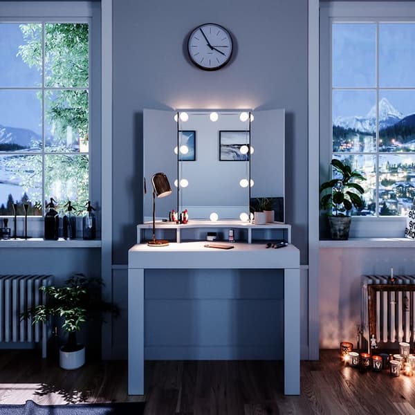 Vicco Nora sminkbord, Vit, 90 cm med LED-belysning