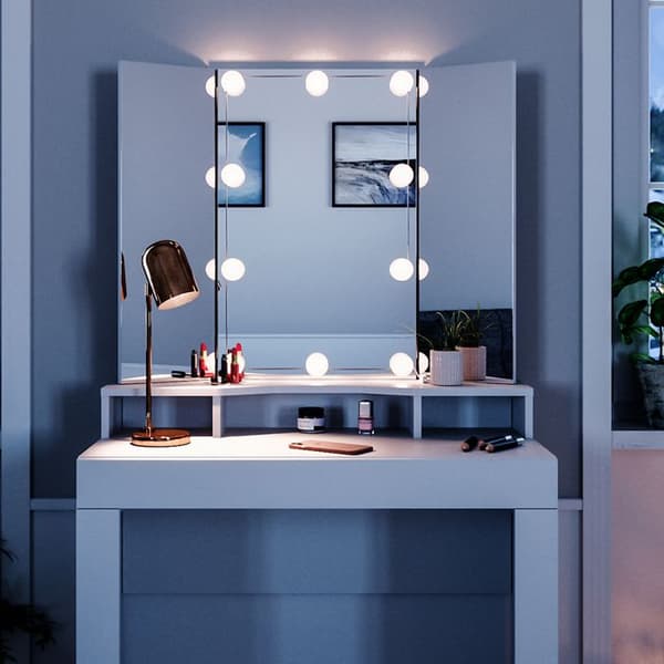 Vicco Nora sminkbord, Vit, 90 cm med LED-belysning