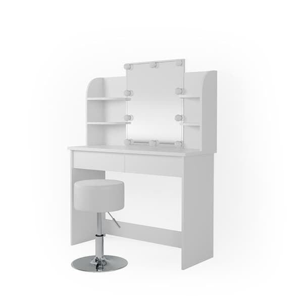 Vicco Charlotte sminkbord, Vit, 108 cm + LED och pall