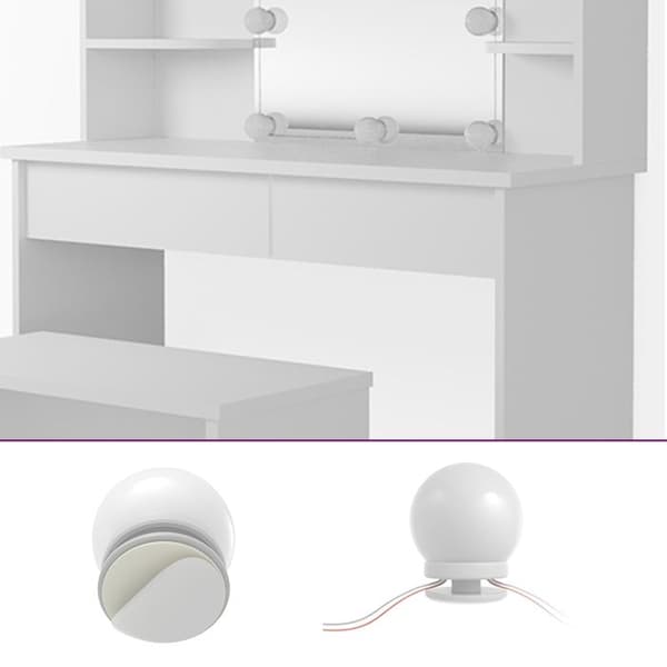 Vicco Charlotte sminkbord, Vit, 108 cm med LED-belysning och bänk