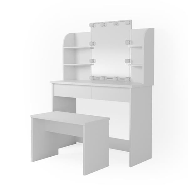 Vicco Charlotte sminkbord, Vit, 108 cm med LED-belysning och bänk