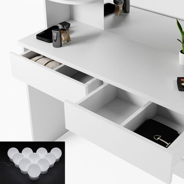 Vicco Charlotte sminkbord, Vit, 108 cm med LED-belysning