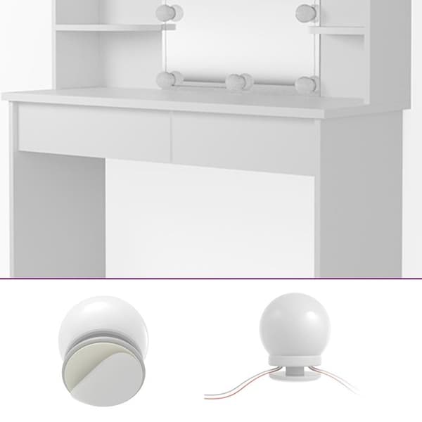 Vicco Charlotte sminkbord, Vit, 108 cm med LED-belysning