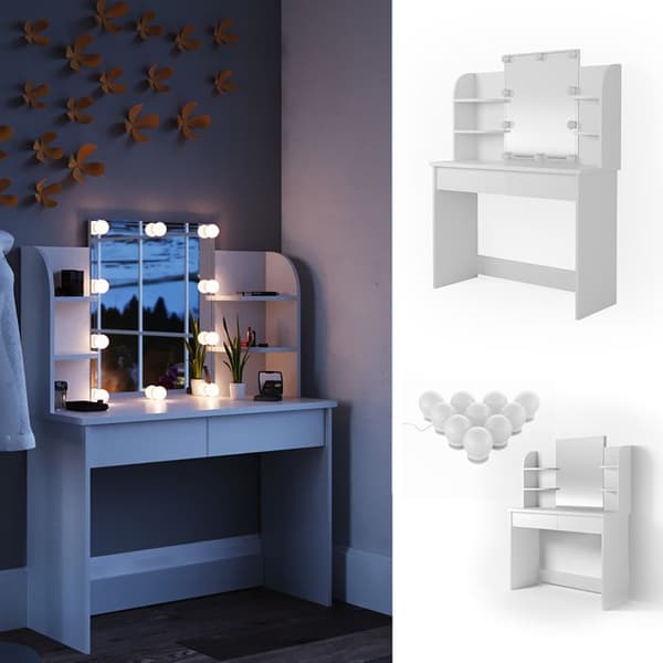 Vicco Charlotte sminkbord, Vit, 108 cm med LED-belysning