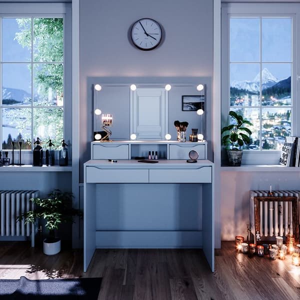 Vicco Ruben sminkbord, Vit, 100 cm med LED-belysning