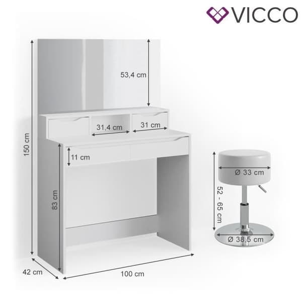 Vicco Ruben sminkbord vitt med pall
