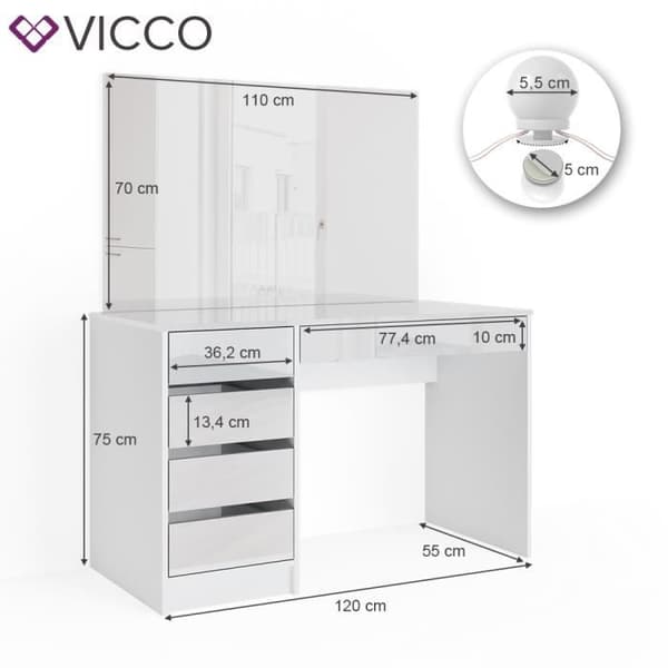 VICCO Sherry White sminkbord med LED