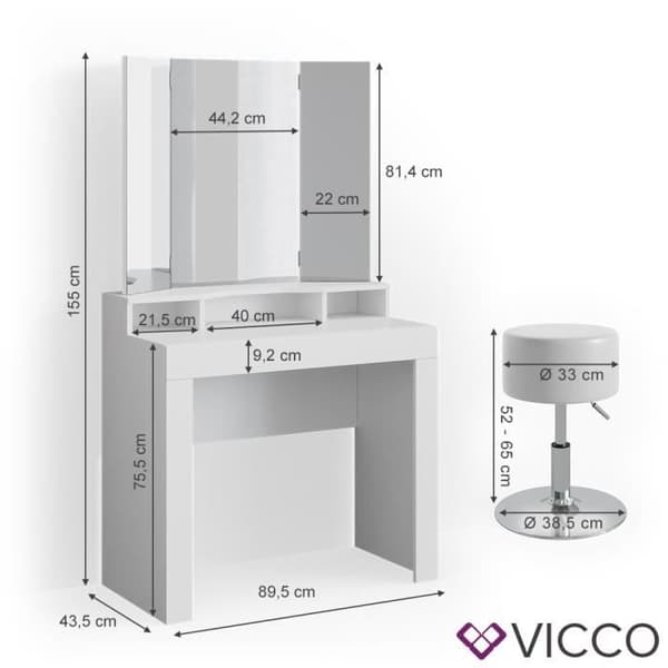 VICCO Nora White sminkbord med pall