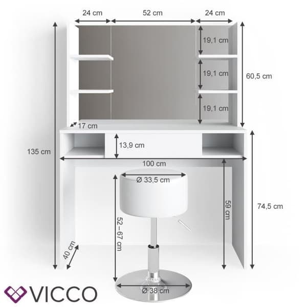 VICCO Daenerys Vitt sminkbord med pall