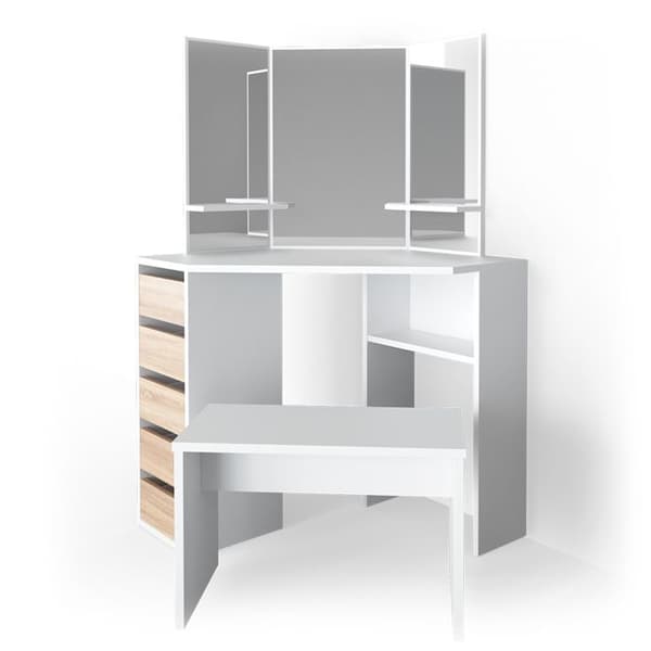 Vicco Arielle sminkbord, Vit/Sonoma, 110 cm med bänk