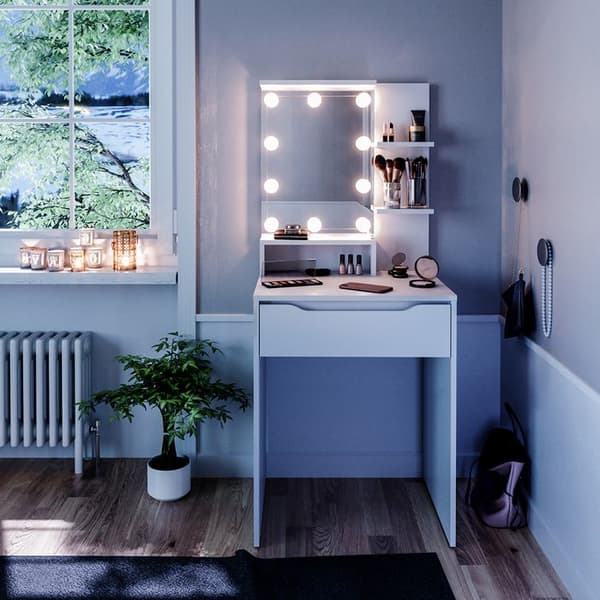 Vicco Ruben sminkbord, Vit, 60 cm med LED-belysning