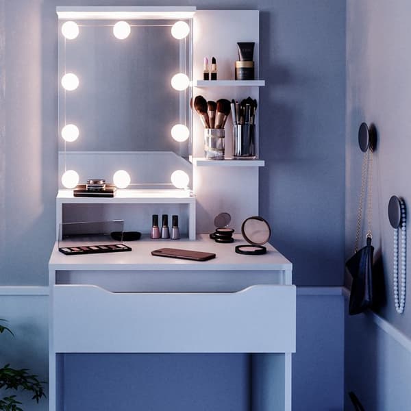 Vicco Ruben sminkbord, Vit, 60 cm med LED-belysning