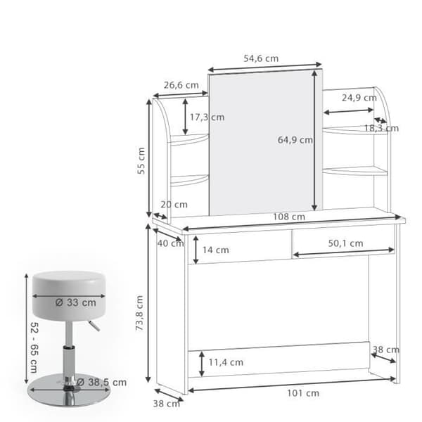 VICCO sminkbord Charlotte White Sonoma med pall