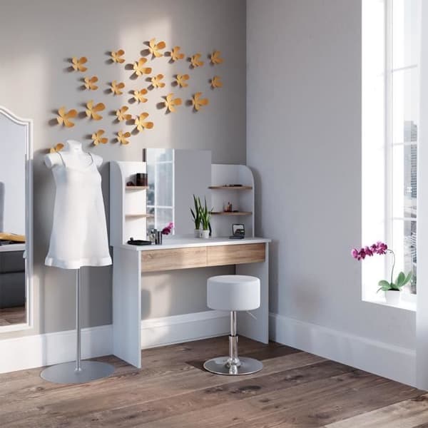 VICCO sminkbord Charlotte White Sonoma med pall