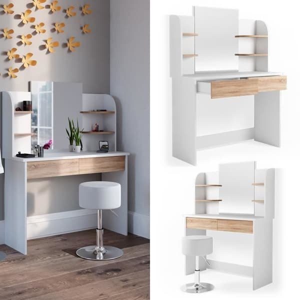 VICCO sminkbord Charlotte White Sonoma med pall