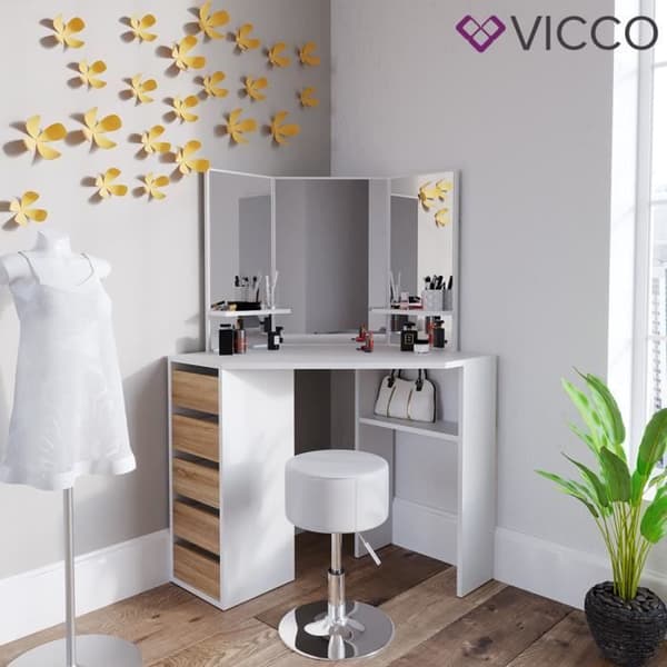 VICCO Arielle White Sonoma sminkbord med pall