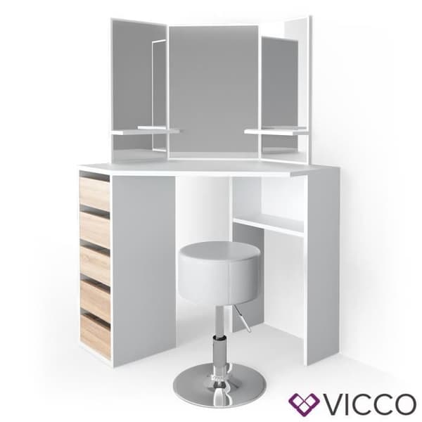 VICCO Arielle White Sonoma sminkbord med pall