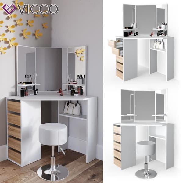 VICCO Arielle White Sonoma sminkbord med pall