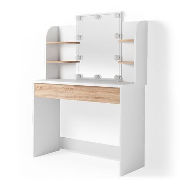Vicco Charlotte sminkbord, Vit/Sonoma, 108 cm med LED-belysning