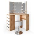 Miniatyrbild 1 av 6: Vicco Arielle sminkbord, gyllene styrka ek, 110 cm med LED-belysning och pall