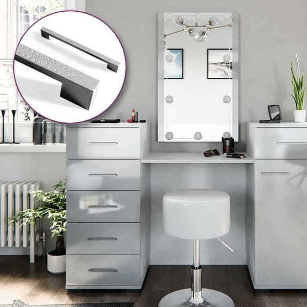 Vicco Zoe sminkbord, Vit, 140 cm med LED-belysning och pall