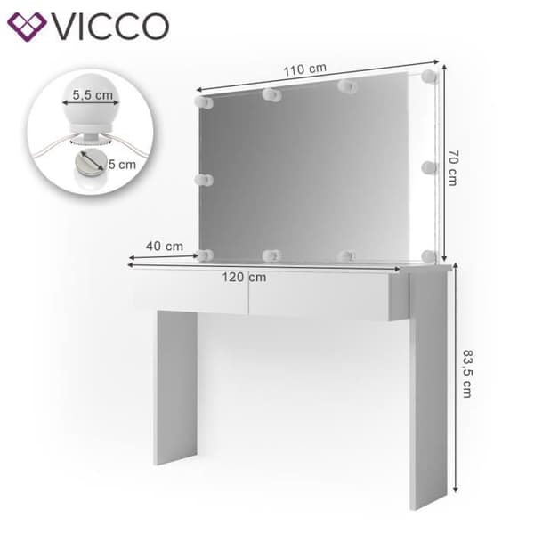 VICCO Azur Vit sminkbord med LED