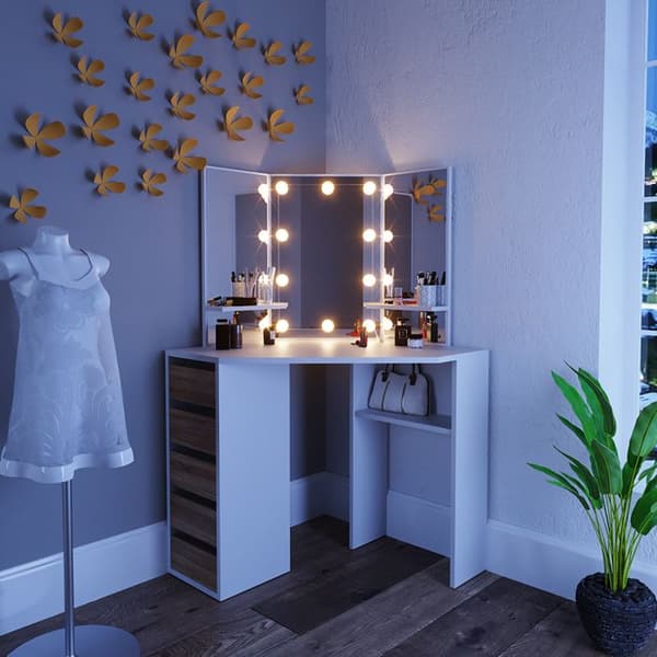 Vicco Arielle sminkbord, Vit/Sonoma, 110 cm med LED-belysning