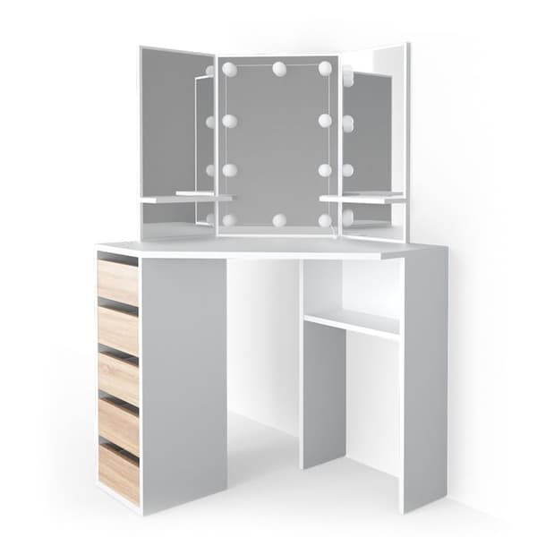 Vicco Arielle sminkbord, Vit/Sonoma, 110 cm med LED-belysning