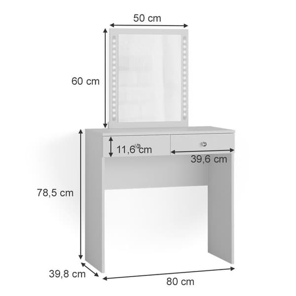 Vicco Elara sminkbord, Grå, 80 cm med LED-belysning