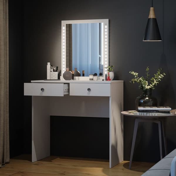 Vicco Elara sminkbord, Grå, 80 cm med LED-belysning