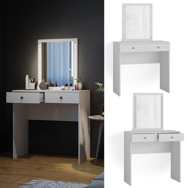 Vicco Elara sminkbord, Grå, 80 cm med LED-belysning
