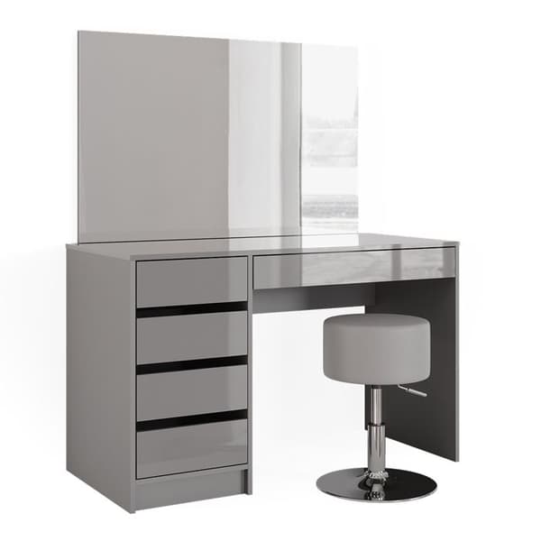 Vicco Sherry sminkbord, Grå Högblank, 120 cm med pall