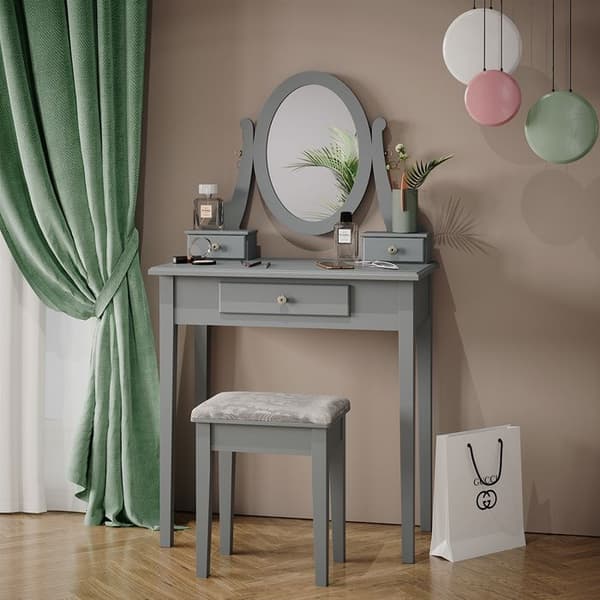 Vicco Annie sminkbord, Grå, 75 cm med pall