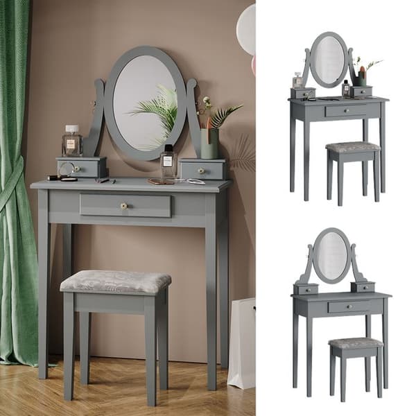 Vicco Annie sminkbord, Grå, 75 cm med pall