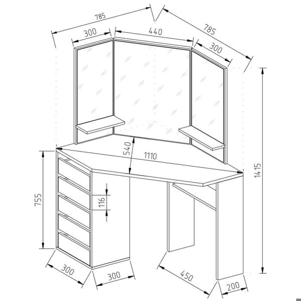 Vicco Arielle sminkbord, Svart, 110 cm