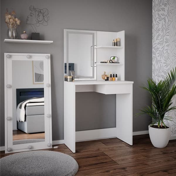 Vicco Dekos sminkbord, Vit, 75 cm med LED-spegel