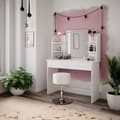 Miniatyrbild 4 av 6: Vicco Charlotte sminkbord, Vit, 106 cm med LED-spegel och pall
